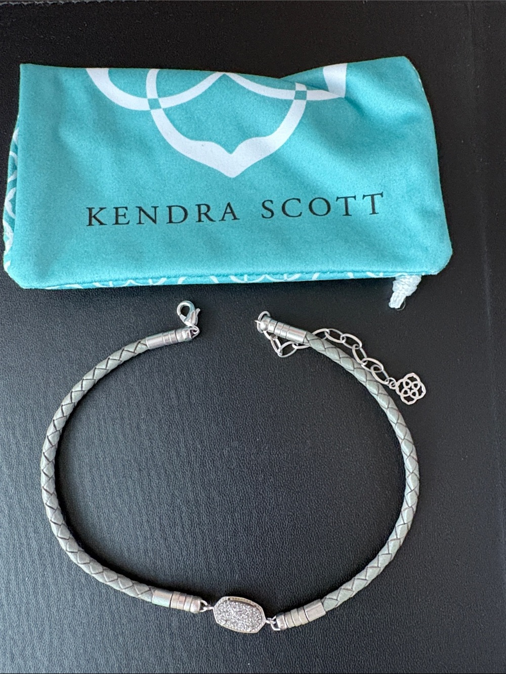 Kendra Scott Silver-Tone Braided Gray Leather Choker with Drusy Stone